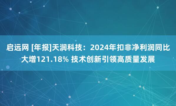 启远网 [年报]天润科技：2024年扣非净利润同比大增121.18% 技术创新引领高质量发展
